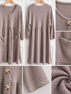 Amazon Taupe Waffle-Knit Button-Front Sweater Dress